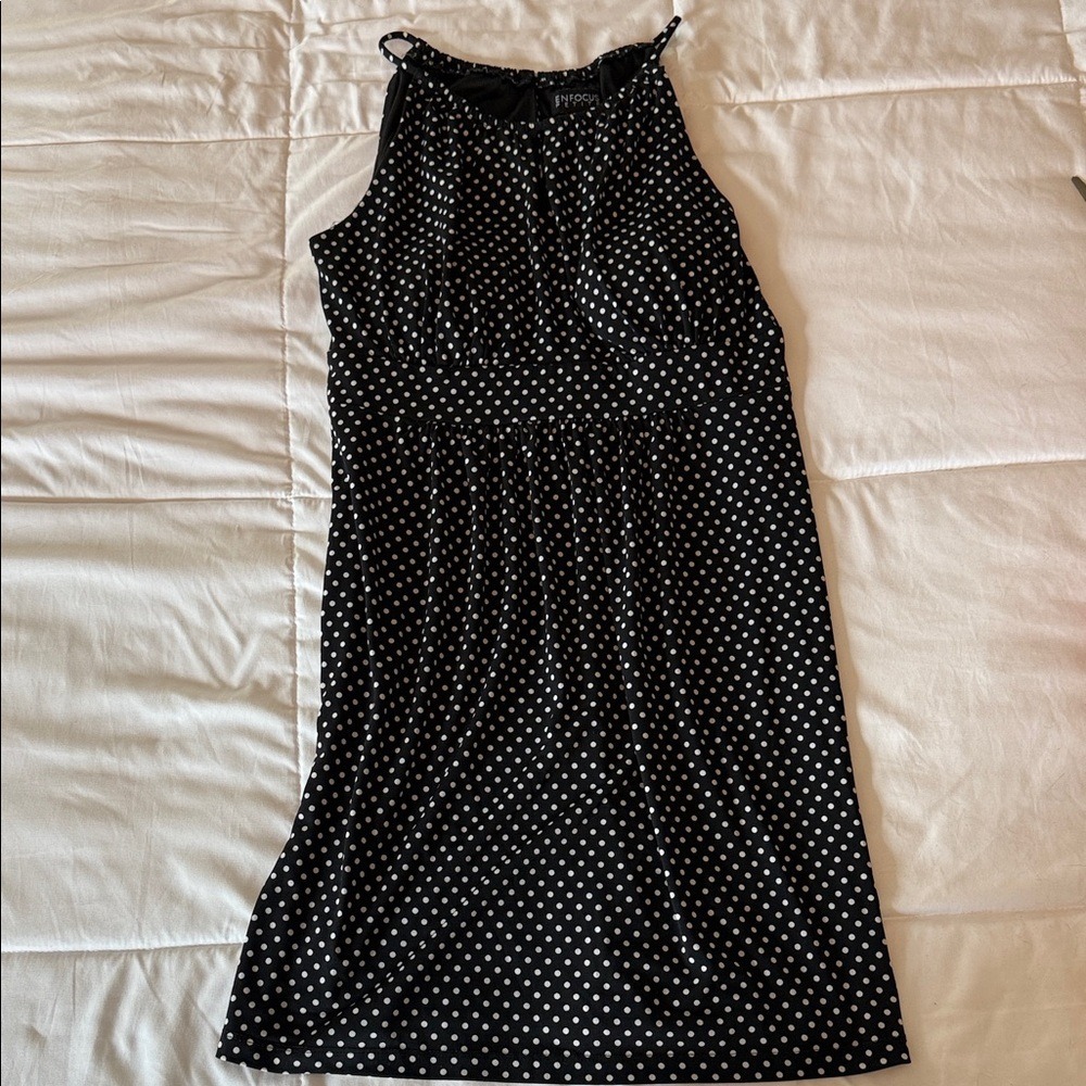 Enfocus Petite Black White Polka Dot Halter Dress Keyhole Empire Waist 14P